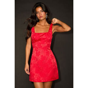 Lulus Perfectly Flirtatious Red Floral Jacquard Tie-back Mini Dress - Size M